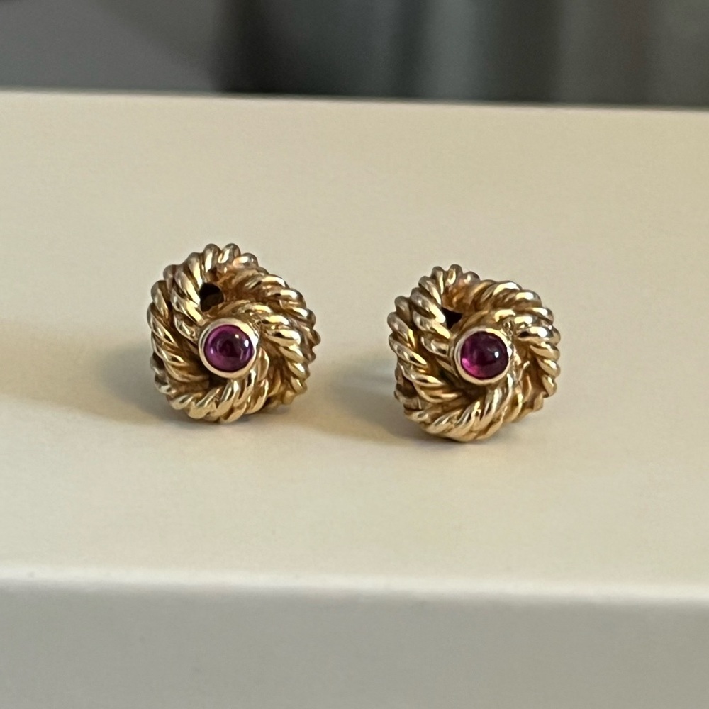 Vintage 1969 Tiffany & Co. 14K Gold Knot Ruby Stud Earrings